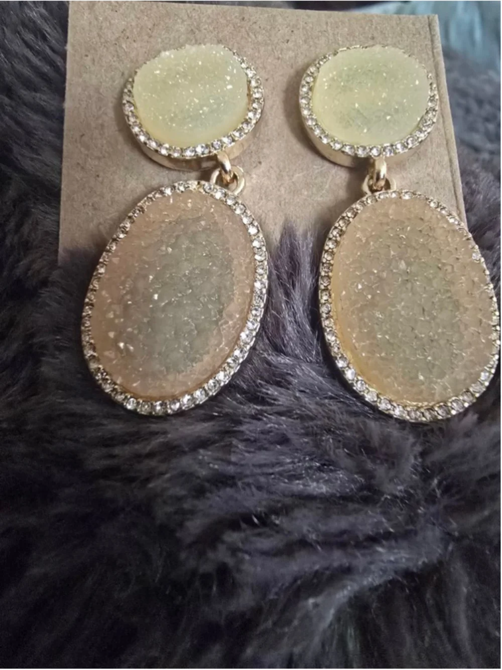 BaubleBar Pale Yellow Gold Druzy Crystal Drop Earrings Quiet Luxe Regency Glam